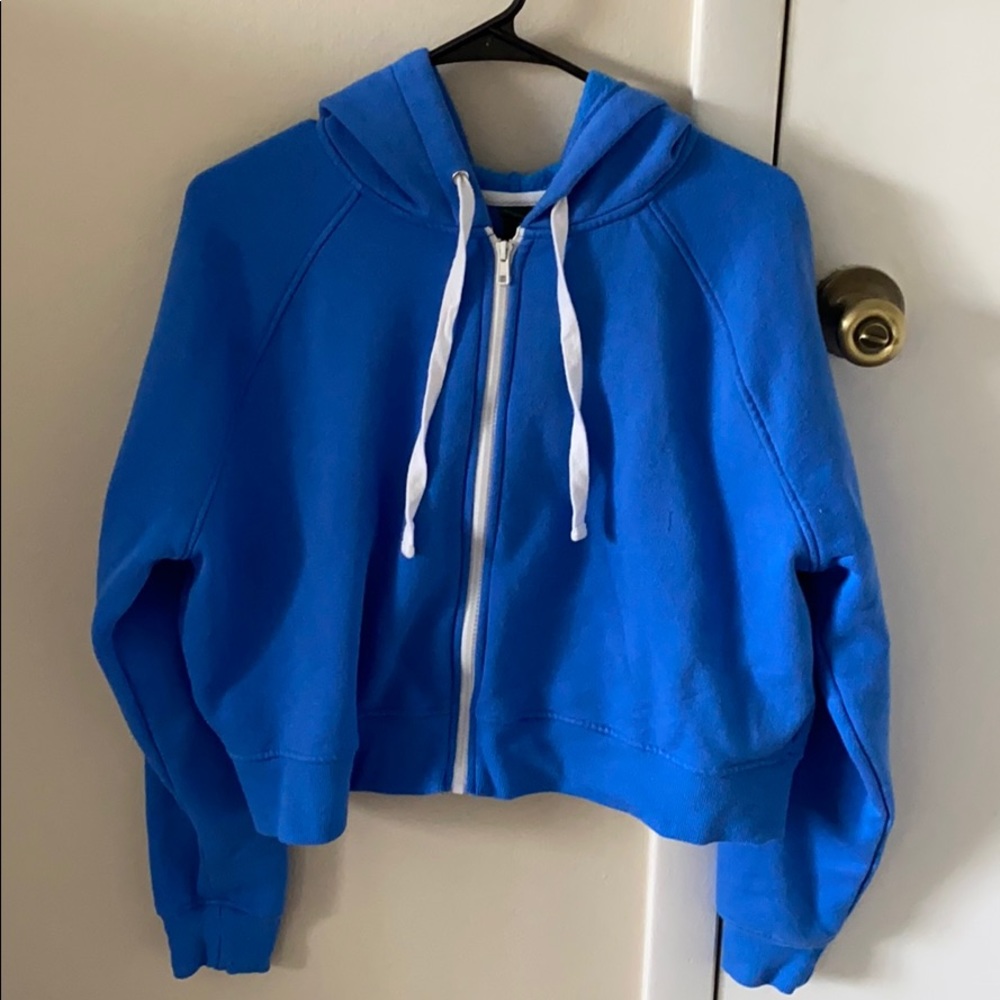 Blue cropped zip up hoodie